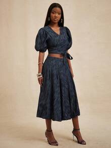 NYA SZN Eva Denim Skirt High Waisted Rise Loose A Line Zipper Dark Wash Cold Weather Valentine's Day Easter Spring Summer Elegant Luxury Event Party Everyday Casual Streetwear Midi Length Outfits For Women - Blue - View 3