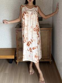 DAZY Áo ngủ dài không tay dáng rộng cho nữ, họa tiết ombre, thích hợp cho mùa hè. - Màu be - Xem 8