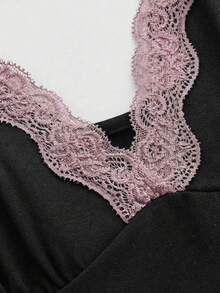 ROMWE Fairycore Áo camisole nữ phối ren tương phản kiểu dáng thường ngày - màu đen - Xem 3