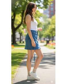 Falda de Mezclilla Tipo Cargo - Azul lavado medio - Ver 3