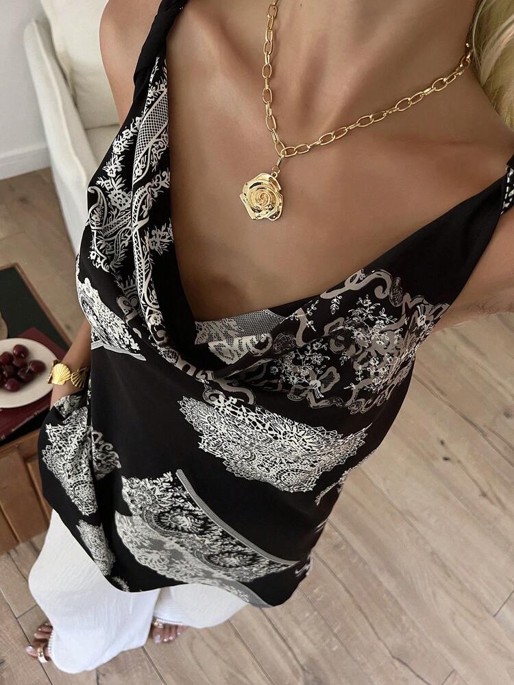 Women's Casual Sleeveless Scoop Neck Printed Tank Top, Summer