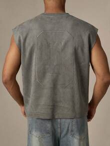 SWAVVY Men's Casual Loose Fit Standard Size Heather Grey Embroidered Tank Top, Summer - Grey - View 1