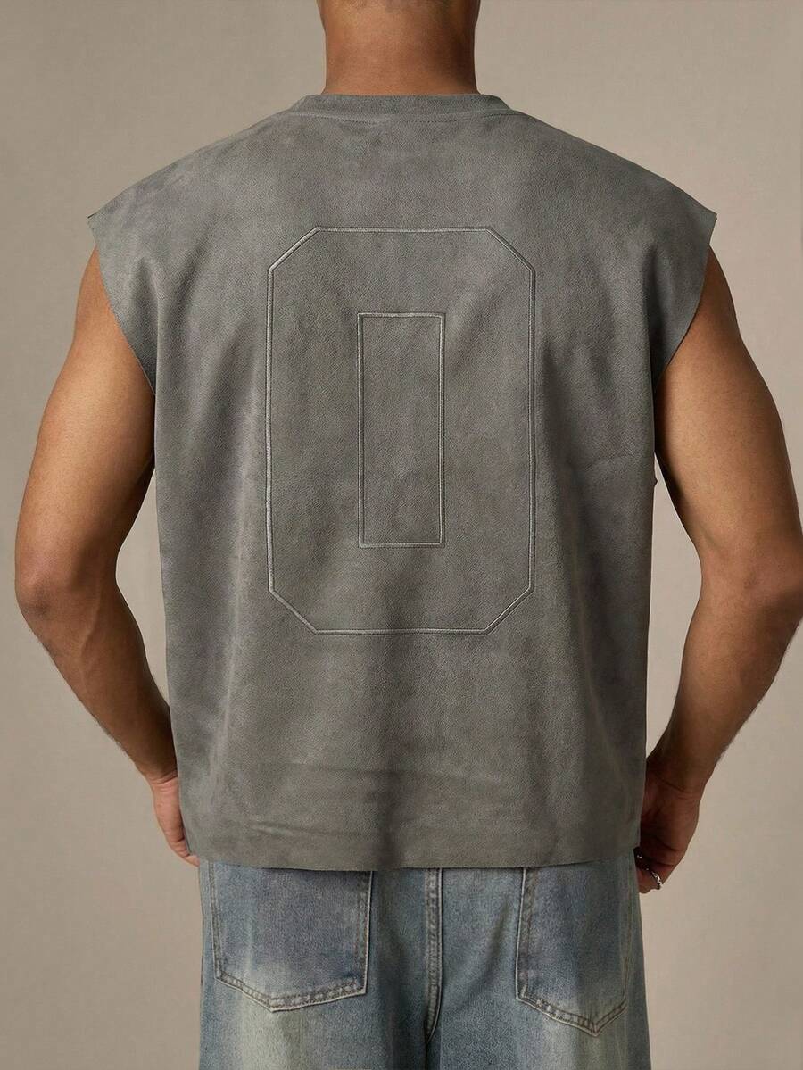 SWAVVY Men's Casual Loose Fit Standard Size Heather Grey Embroidered Tank Top, Summer - Grey - View 1