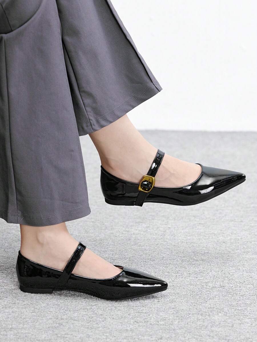 CUCCOO BIZCHIC 尖头平底鞋 女士新款春秋法式优雅软底玛丽珍鞋，穿着舒适不累脚 - 黑色 - 查看 1