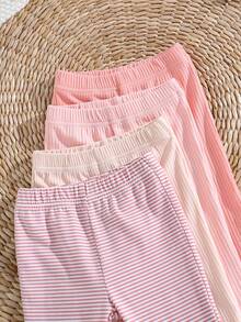 SHEIN 4pcs/Pack Newborn Baby Girls Footie Leggings,Soft Stretchy Ribbed Knit Fabric Solid Color Comfortable Fit Pants,Versatile Daily Wear,0-3 Months - Multicolor - View 5