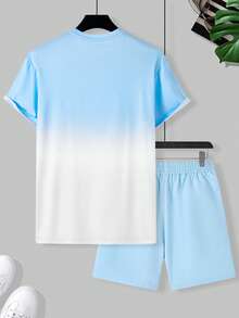 Manfinity RSRT Plus Size Men Gradient Color Casual Vacation T-Shirt And Shorts Set - Multicolor - View 2
