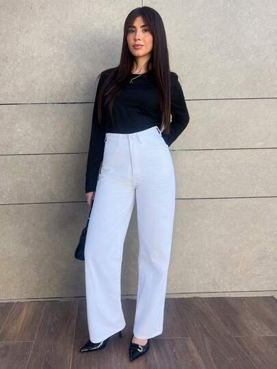 Hitanina 女士宽松休闲直筒牛仔裤，夏季新品