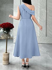 Feyla Asymmetric Ruched Waist A-Line Elegant Party Dress, Suitable For Social Gatherings - Baby Blue - View 6
