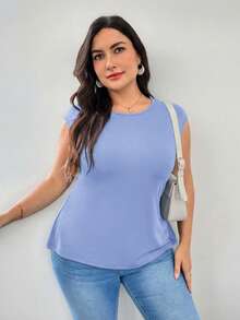 Firerie Plus Size Women Casual Hollow Back T-Shirt, Suitable For Vacation - Blue - View 2