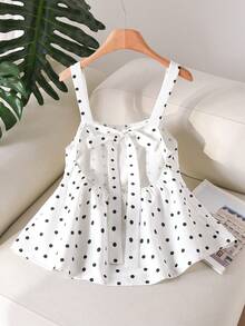CosyJoli Atasan Camisole Kasual Wanita Ukuran Plus dengan Hiasan Ruffle dan Pita di Bagian Belakang - Hitam dan Putih - View 3