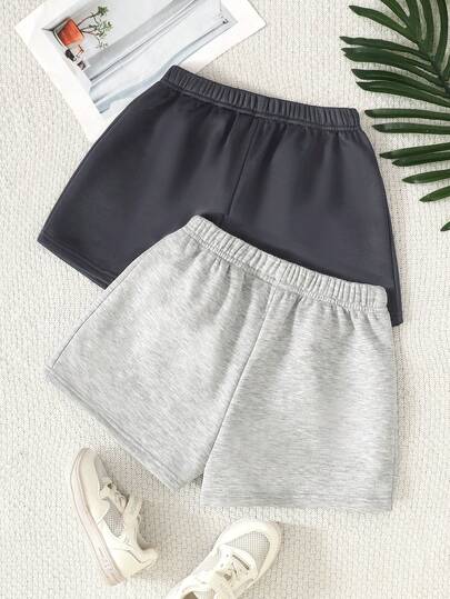 2pcs Tween Girls' Casual Solid Color Knit Wide Leg Shorts