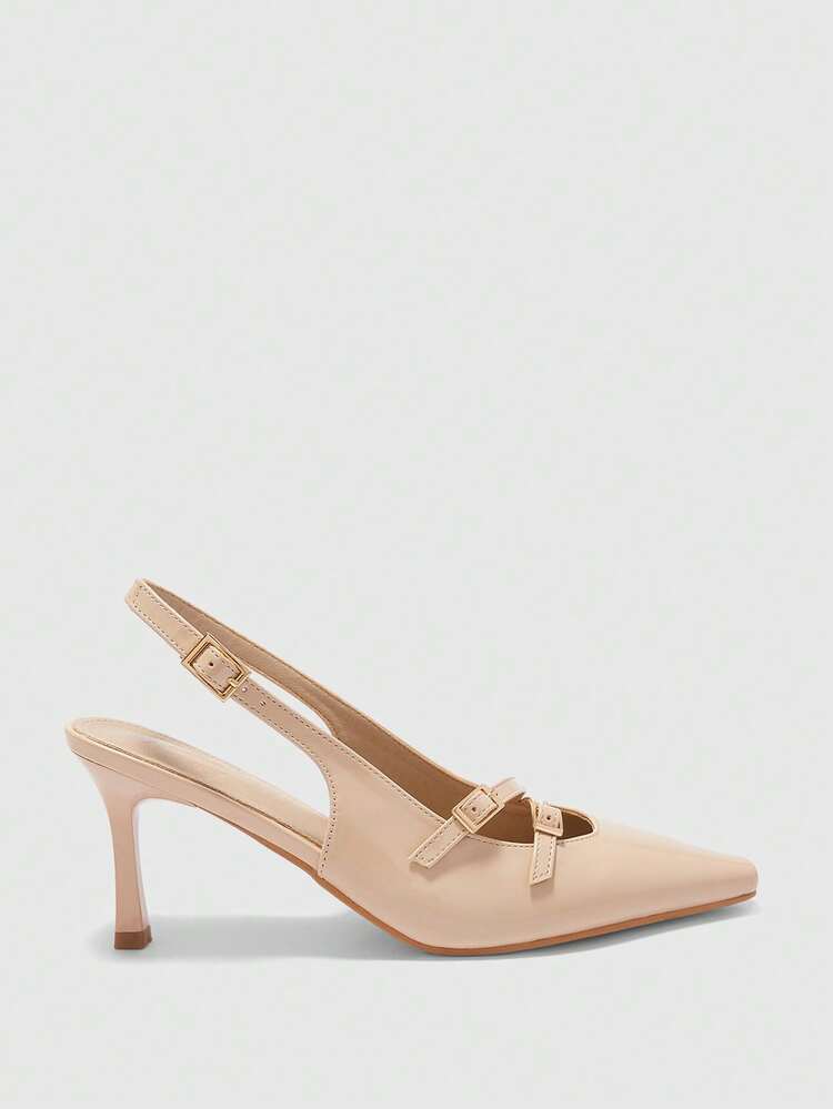 CUCCOO BIZCHIC Women Shoes Spring And Autumn New French Small Square Toe Thin High Heel Apricot Buckle Slingback With Simple Elegance Elegant Commuting To Work Comfortable Women's High Heel Shoes Slingback Women's Shoes
