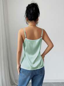 Rafferiza 女士优雅蕾丝缎面吊带背心（黑色） - 薄荷綠 - 查看 2