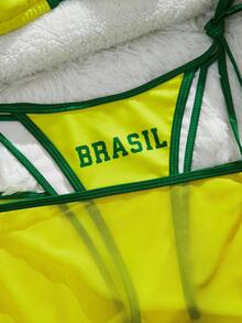 Swim SXY Women's Summer Beach Vacation Printed Halter Sexy Micro Triangle Bikini Top, Side Tie Printed Bikini Bottom, And Mesh Printed Beach Dress Swimsuit Set - Multicolor - View 7