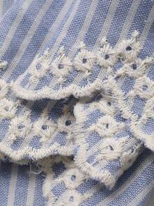 DAZY 女士条纹短泡泡袖流苏前系带上衣和半裙休闲两件套 - 藍色 - 查看 4