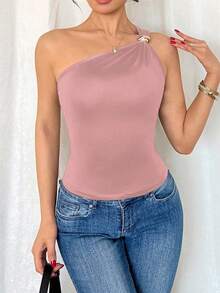 RosyDaze Áo liền thân không tay xếp ly màu đen ánh kim gợi cảm dành cho nữ - Hồng - Xem 5