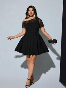 Viva Relle Plus Size Women's Black Lace Off-Shoulder Dress, Party Dress, Cocktail Dress - Black - View 7