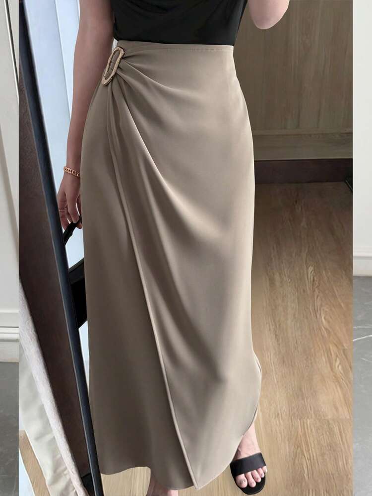 Women's Solid Color Metal Decor Elegant Office Skirt Summer