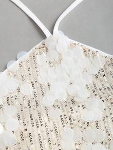 Sweetra Women's Spaghetti Strap Sequin Embellished Short Dress, Sexy Vacation Style, Spring/Summer - White - View 5