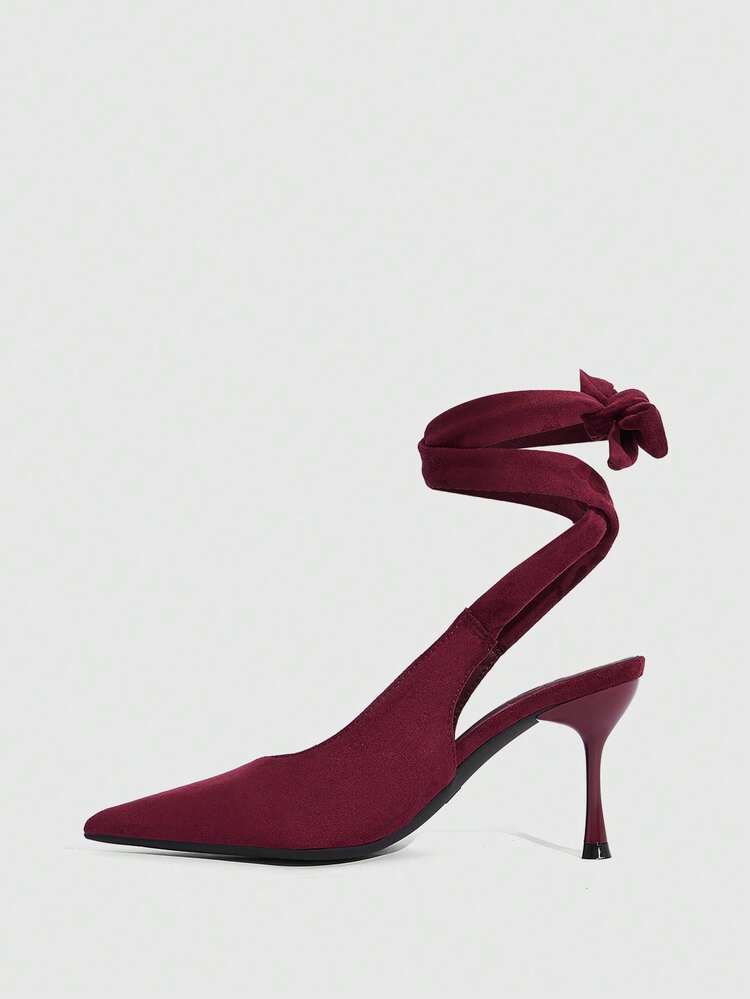 CUCCOO SZL Women's Suede Burgundy Sexy Pointed Toe Bow Tie Fashion Date High Heel Pumps