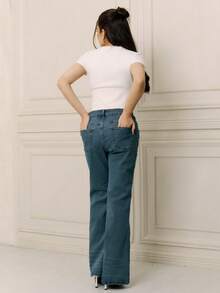 Criza Taa Fitted Lace Trim Square Neck Short Sleeve Women T-Shirt - White - View 5