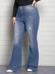 EMERY ROSE Plus Size Elegant Slimming Flare Leg Jeans - Medium Wash - View 4