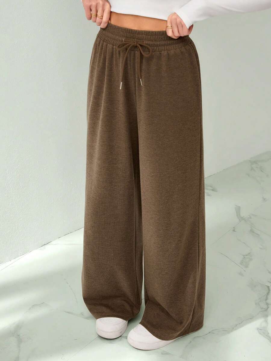 SHEIN Tall 女士咖啡棕色抽绳腰休闲运动裤 - 咖啡棕 - 查看 1