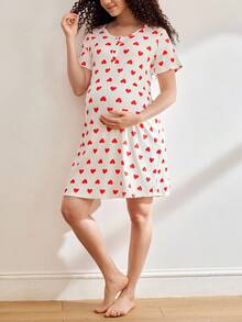 Comfortable, Casual, Homewear, Soft, Heart-Shaped Maternity Nightgown - Multicolor - View 5