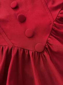 Viva Relle Plus Size Women Elegant Solid Color Ruffle Collar Puff Sleeve Waist Cinched Midi Dress - Burgundy - View 7