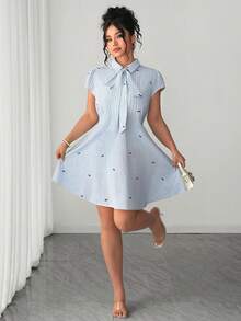 Elenzga Women's Casual Short Sleeve Collared Striped Button Shirt Dress With Flared Skirt - Multicolor - View 4