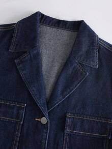 GlowEve Áo khoác denim dài tay màu trơn dáng casual dành cho nữ - Rửa tối - Xem 5