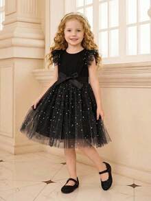 Cozy Pixies A Pair Of Spring And Summer Versatile Everyday Girls Glitter Mary Jane Flats Princess Pink Party Party Wedding Season Dress Dress With Black Kids Flats - Black - View 3