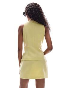 Aveloria GENKIRA French European Style Blazer Collar Bow Decor Sleeveless Top & Slim Fit Waist Short Skirt 2-Piece Set, Professional Elegant Look For Women - Yellow - View 7
