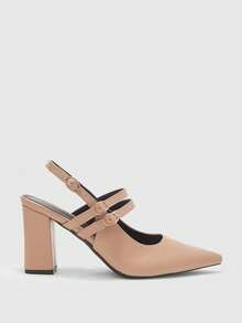 CUCCOO BIZCHIC Women's Fashion Buckle Thick Heel High Heel Shoes - Apricot - View 2