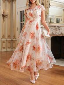 Amorya 女士优雅印花连衣裙，适合婚礼等夏季场合的连衣裙 - 彩色 - 查看 6