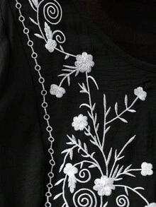 Linhara Plus Size Women Embroidered Casual Everyday Romantic Commute Versatile Blouse Fall - Black - View 6