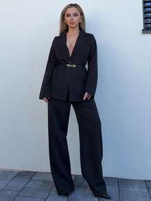 Jeta Ari Women's Lapel NeckLong Sleeve Jacket And Pants Elegant Commuter Suit Set Blazer Set Women Pant Suit Set 2 Piece Sets Woman Classy Elegant 2 Piece Set Women S Suit Set - Black - View 6