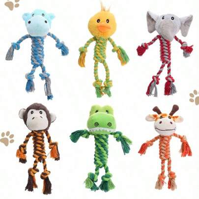 PETSIN 1 件动物形状绳狗玩具，带吱吱叫声，咀嚼玩具
