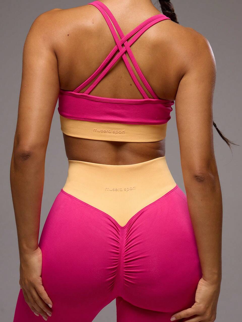 Active Contrast Cross Back Shorts Bra And Thick Waistband Leggings Set