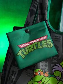 TEENAGE MUTANT NINJA TURTLES | SHEIN 1个可爱卡通人物印花可折叠购物袋/手提袋，带珠链小收纳袋，可挂在包上，轻便易携，适合购物、通勤、外出，图案包括莱昂纳多、拉斐尔、多纳泰罗、米开朗基罗 - 灰綠色 - 查看 6