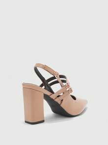 CUCCOO BIZCHIC Women's Fashion Buckle Thick Heel High Heel Shoes - Apricot - View 9