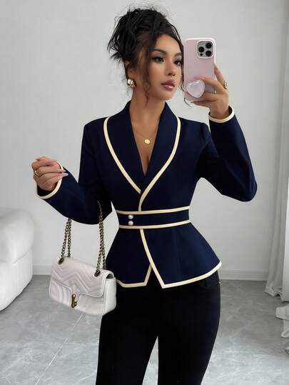 Rafferiza Women's Elegant Commuter Shirt With Shawl Collar And Long Sleeves