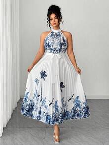 Elenzga Vestido elegante de verano para damas de talla grande - Azul - Ver 5