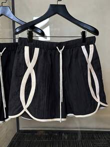 Manfinity Dauomo 休闲时尚撞色滚边男士短裤 - 黑色 - 查看 5