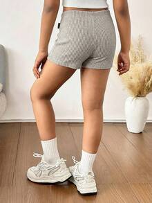 Tween Girls Ribbed Knit Skinny Shorts, Back To School, Mommy And Me Matching Outfits - Apricot - View 6