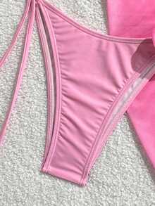 Swim Vcay New Women's Sweet Vacation Bow Halter Bikini Set - Pink - View 7