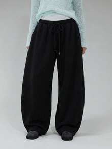 COUREZ Pantalones de chándal holgados y abombados de tiro bajo / Ropa de invierno Y2K para mujer Pantalones anchos Pantalones de chándal para mujer Conjuntos de verano para mujer - Negro - Ver 6