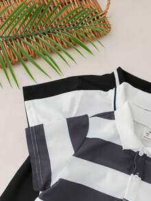SHEIN 3pcs Young Boy Casual Sports College Print Pattern Polo Shirt, Suitable For Back To School, Daily Wear, Sports, Spring/Summer - Black and White - View 4