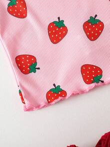 SHEIN Playful Pals 女婴舒适百搭甜美可爱吊带短裤套装，多件套夏季服装 - 彩色 - 查看 4