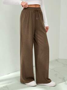 SHEIN Tall 女士咖啡棕色抽绳腰休闲运动裤 - 咖啡棕 - 查看 5